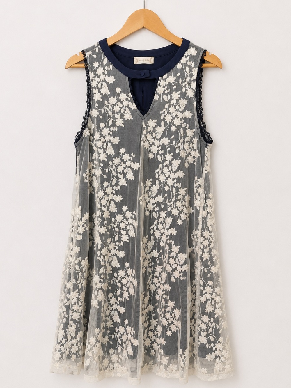 Altar’d State Floral Lace Shift Dress Small Blue Ivory Embroidered Boho Mini